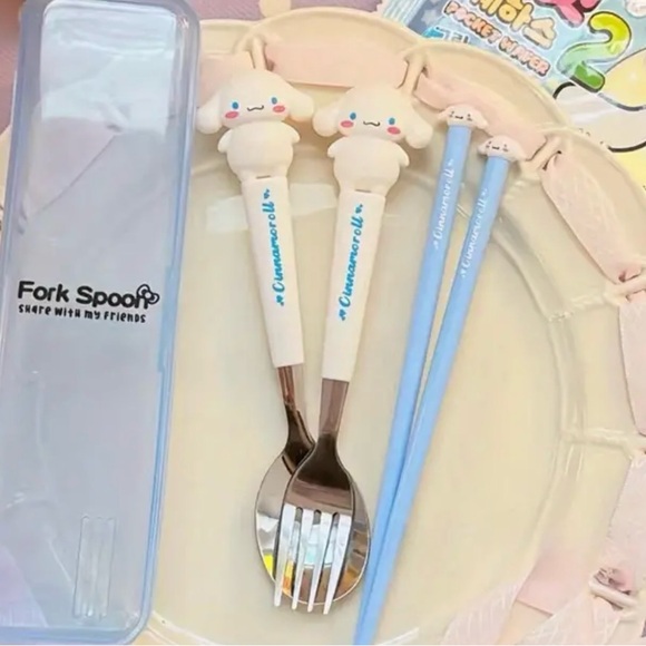 Sanrio Other - Sanrio Cinnamoroll 3pcs Stainless Steel Cutlery Set Portable Fork, Spoon &…